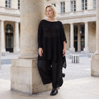 Damen Shirt Lagenlook Baumwolle Schwarz, asymmetrisch, U-Ausschnitt, Oversize große Größen – AKH Premium