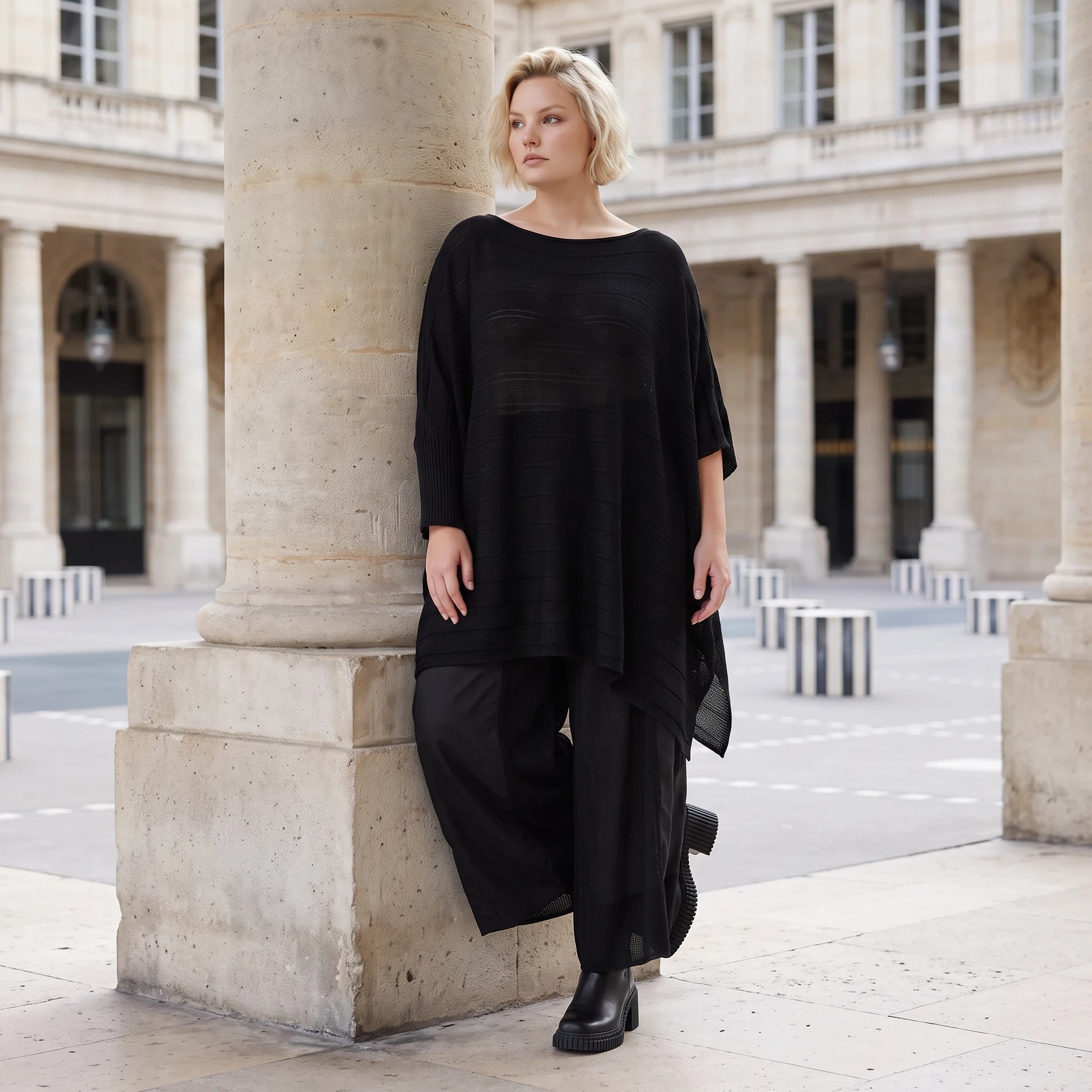 Damen Shirt Lagenlook Baumwolle Schwarz, asymmetrisch, U-Ausschnitt, Oversize große Größen – AKH Premium