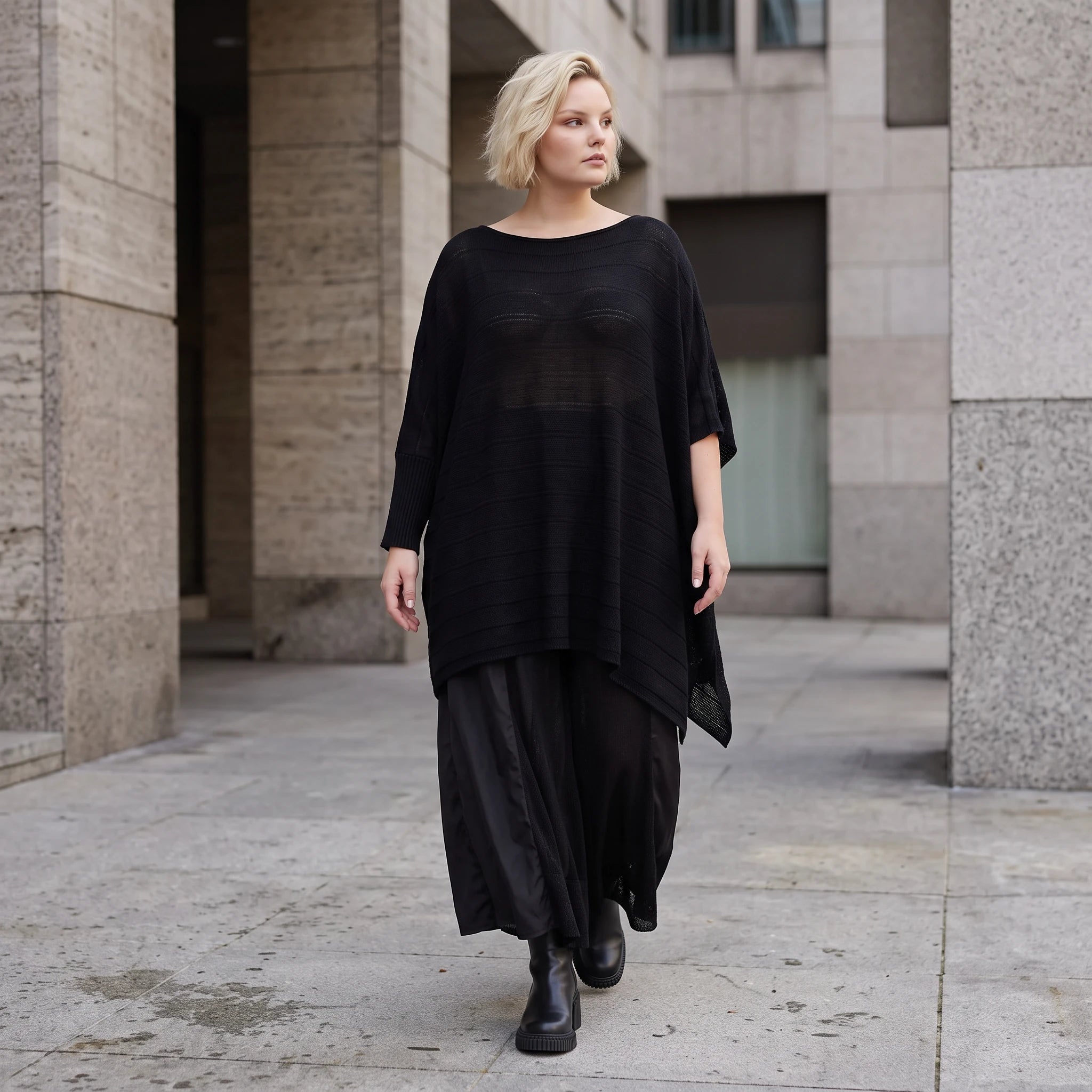 Damen Shirt Lagenlook Baumwolle Schwarz, asymmetrisch, U-Ausschnitt, Oversize große Größen – AKH Premium