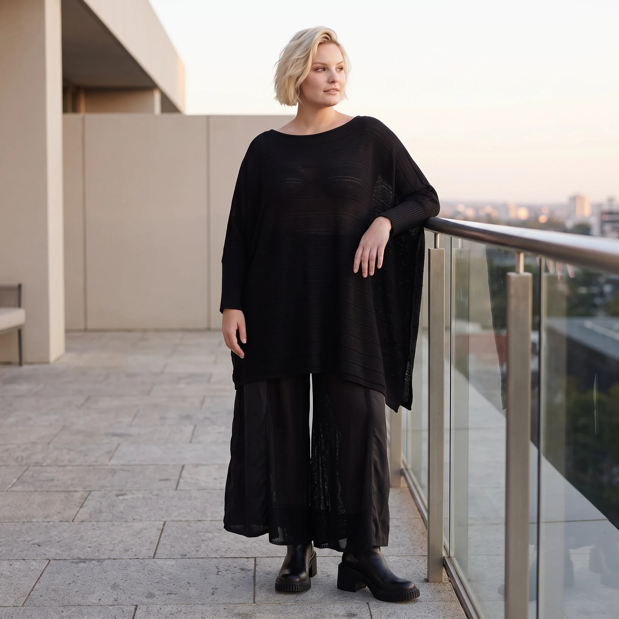 Damen Shirt Lagenlook Baumwolle Schwarz, asymmetrisch, U-Ausschnitt, Oversize große Größen – AKH Premium