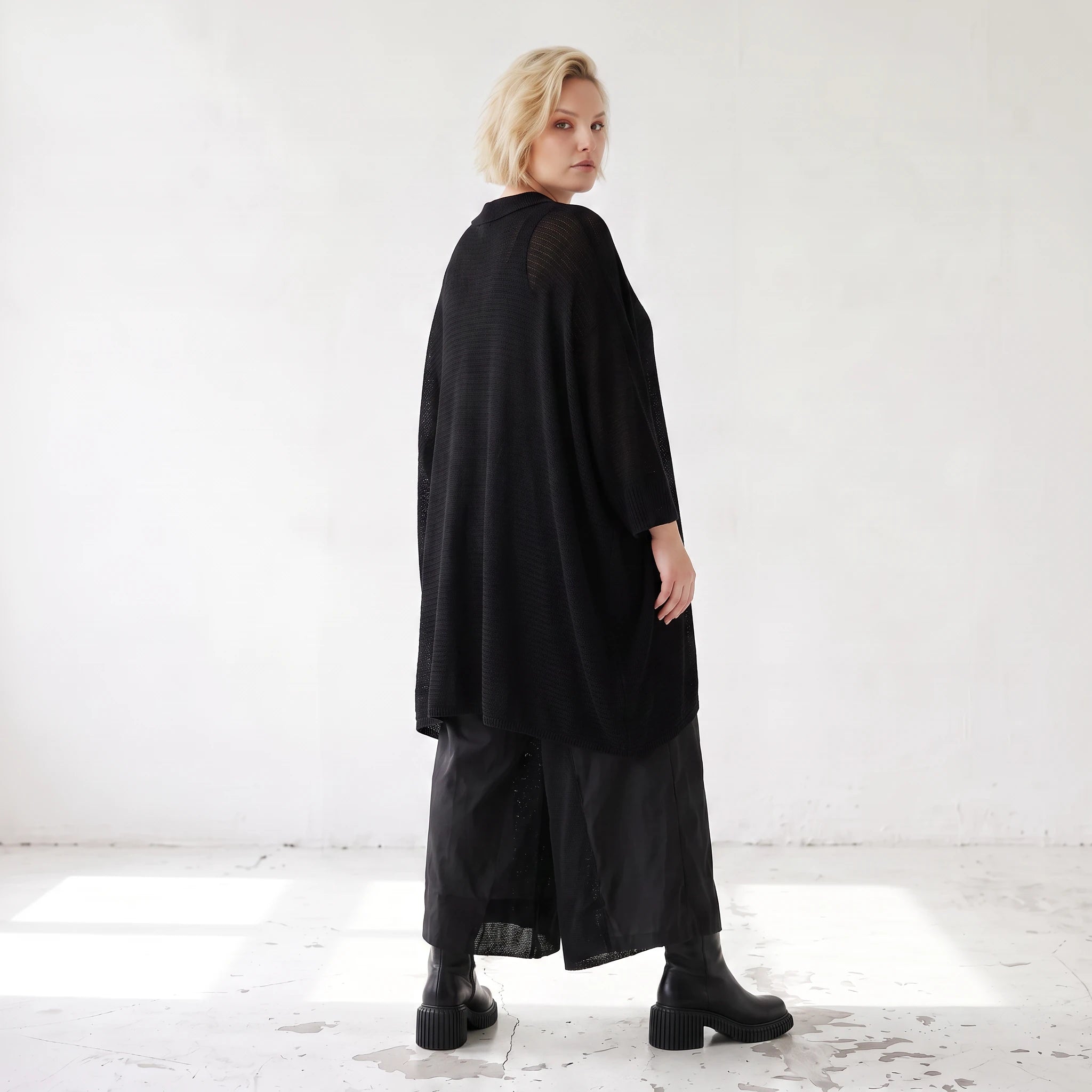 Damen Jacke Lagenlook Baumwolle Schwarz, gerader Schnitt, Langarm, Knopfleiste, Oversize große Größen – AKH Premium