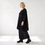 Damen Jacke Lagenlook Baumwolle Schwarz, gerader Schnitt, Langarm, Knopfleiste, Oversize große Größen – AKH Premium