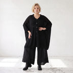 Damen Jacke Lagenlook Baumwolle Schwarz, gerader Schnitt, Langarm, Knopfleiste, Oversize große Größen – AKH Premium