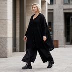 Damen Jacke Lagenlook Baumwolle Schwarz, gerader Schnitt, Langarm, Knopfleiste, Oversize große Größen – AKH Premium