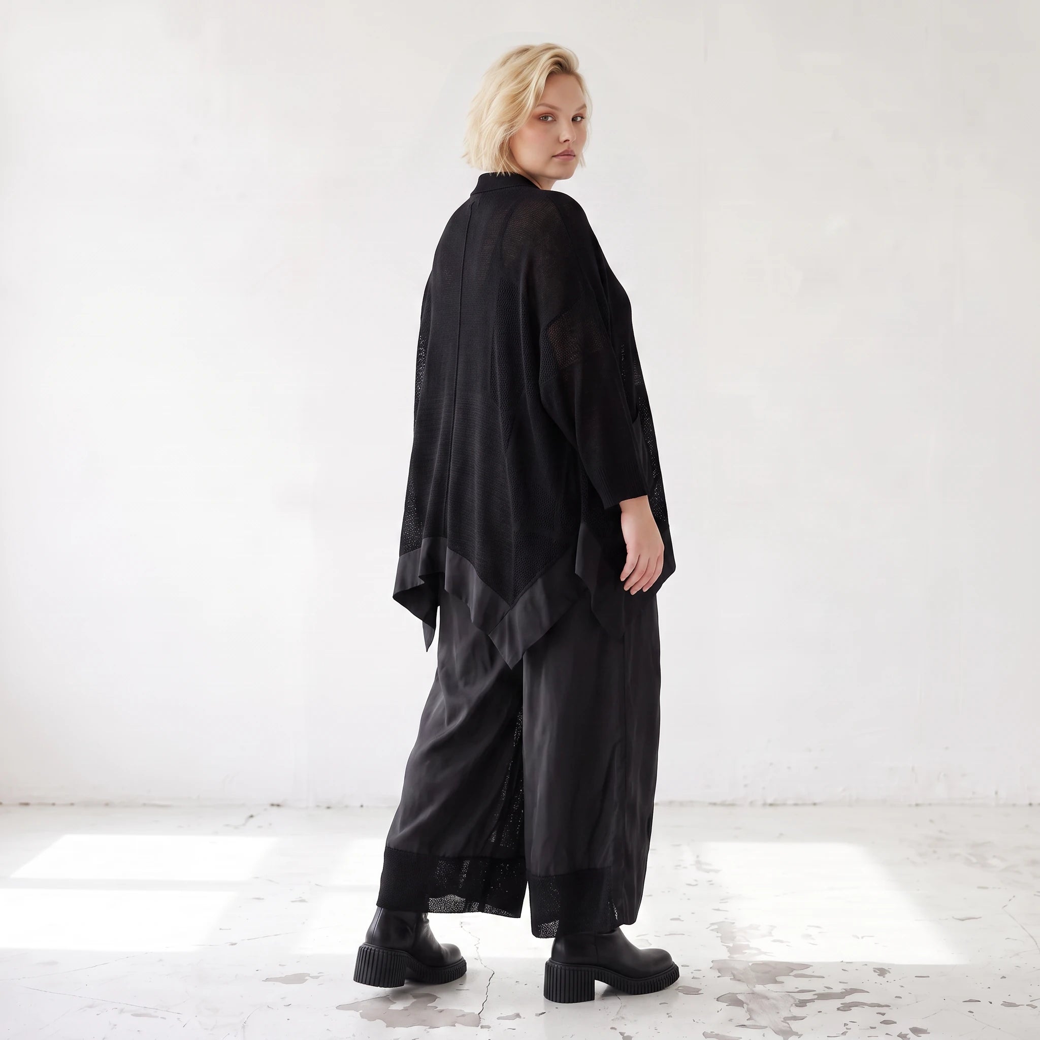 Damen Jacke Lagenlook Baumwolle Schwarz, A-Linie, Knopfleiste, Oversize große Größen – AKH Premium