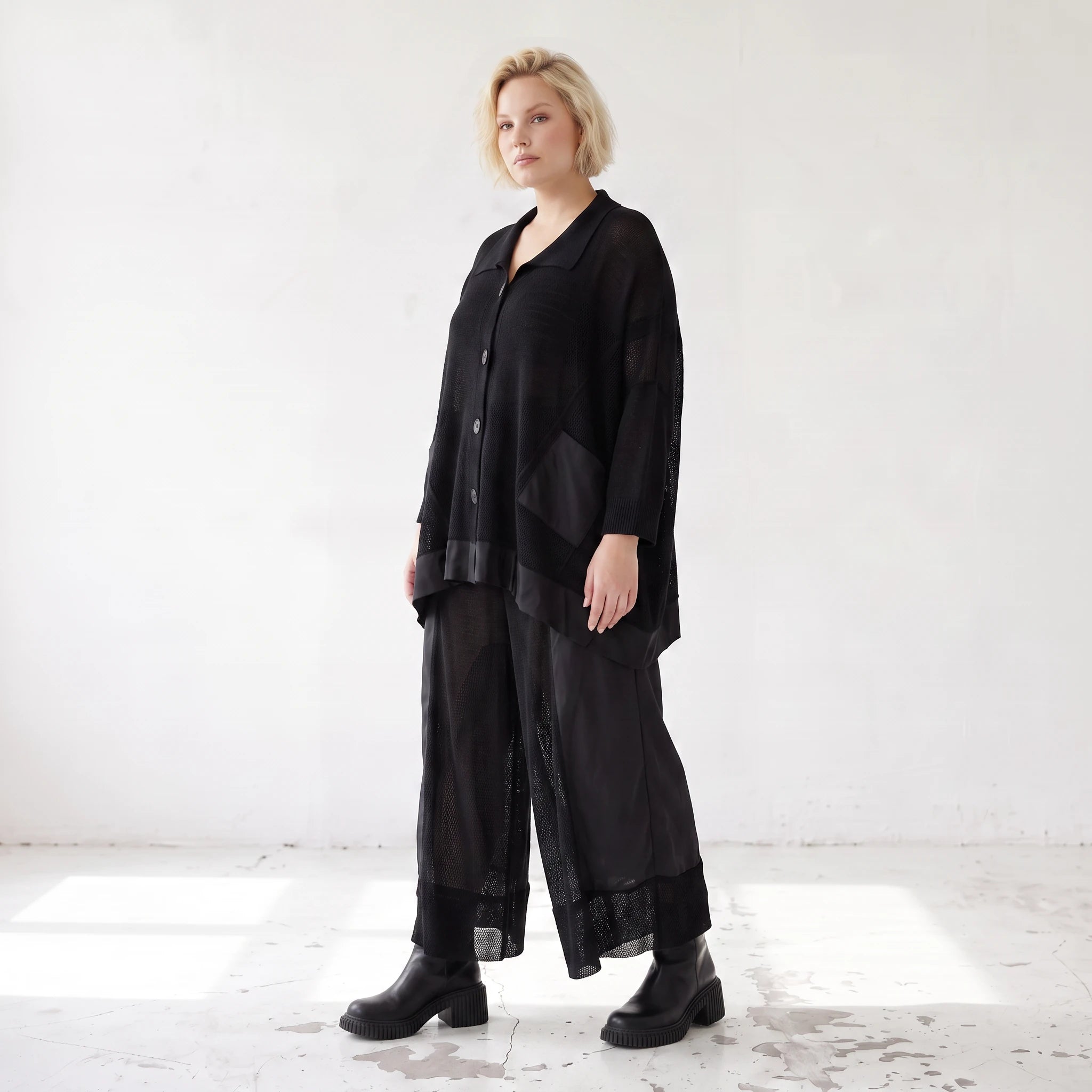 Damen Jacke Lagenlook Baumwolle Schwarz, A-Linie, Knopfleiste, Oversize große Größen – AKH Premium