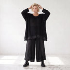 Damen Shirt Lagenlook Baumwolle Schwarz, A-Linie, Langarm, Oversize große Größen – AKH Premium