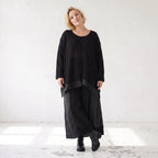 Damen Shirt Lagenlook Baumwolle Schwarz, A-Linie, Langarm, Oversize große Größen – AKH Premium