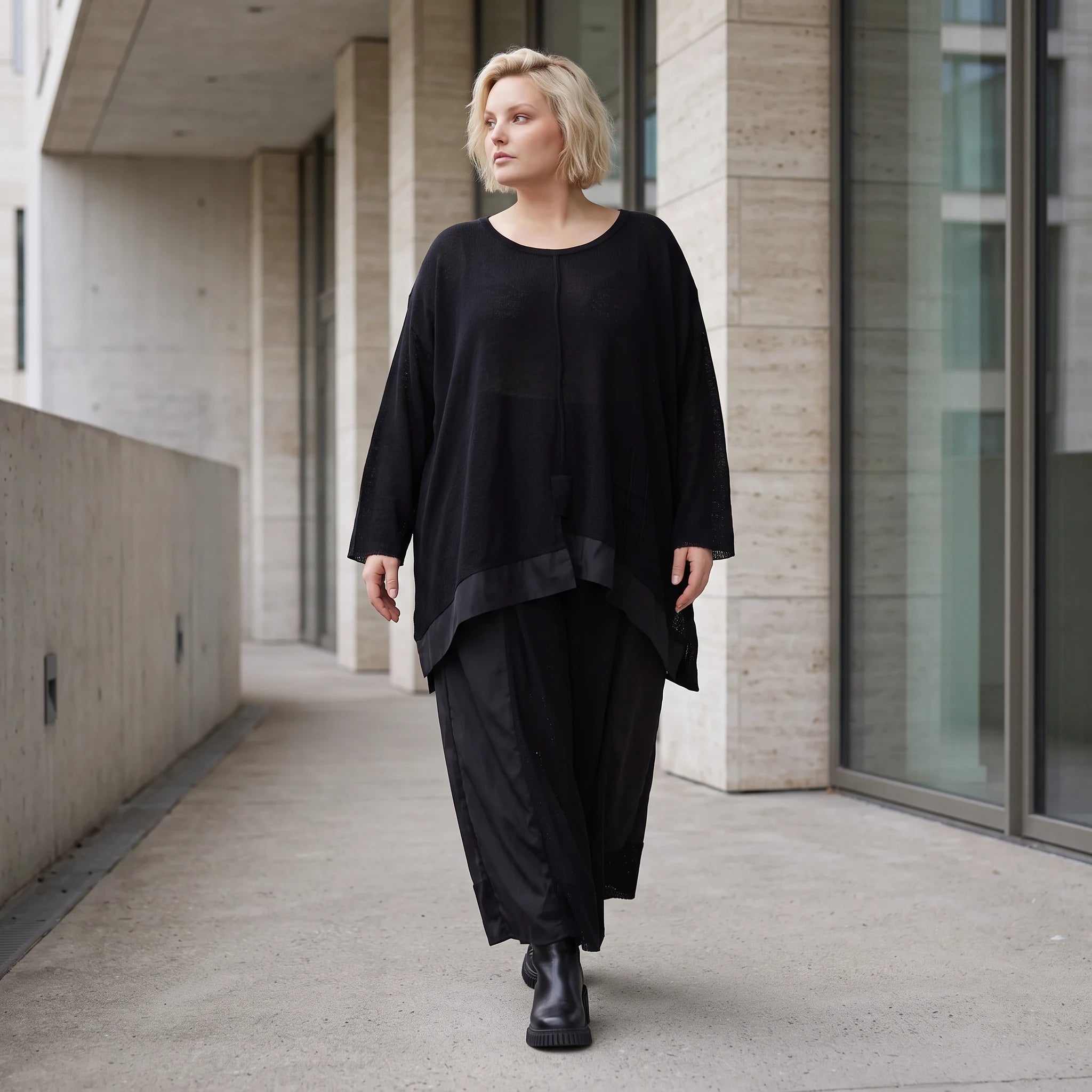 Damen Shirt Lagenlook Baumwolle Schwarz, A-Linie, Langarm, Oversize große Größen – AKH Premium