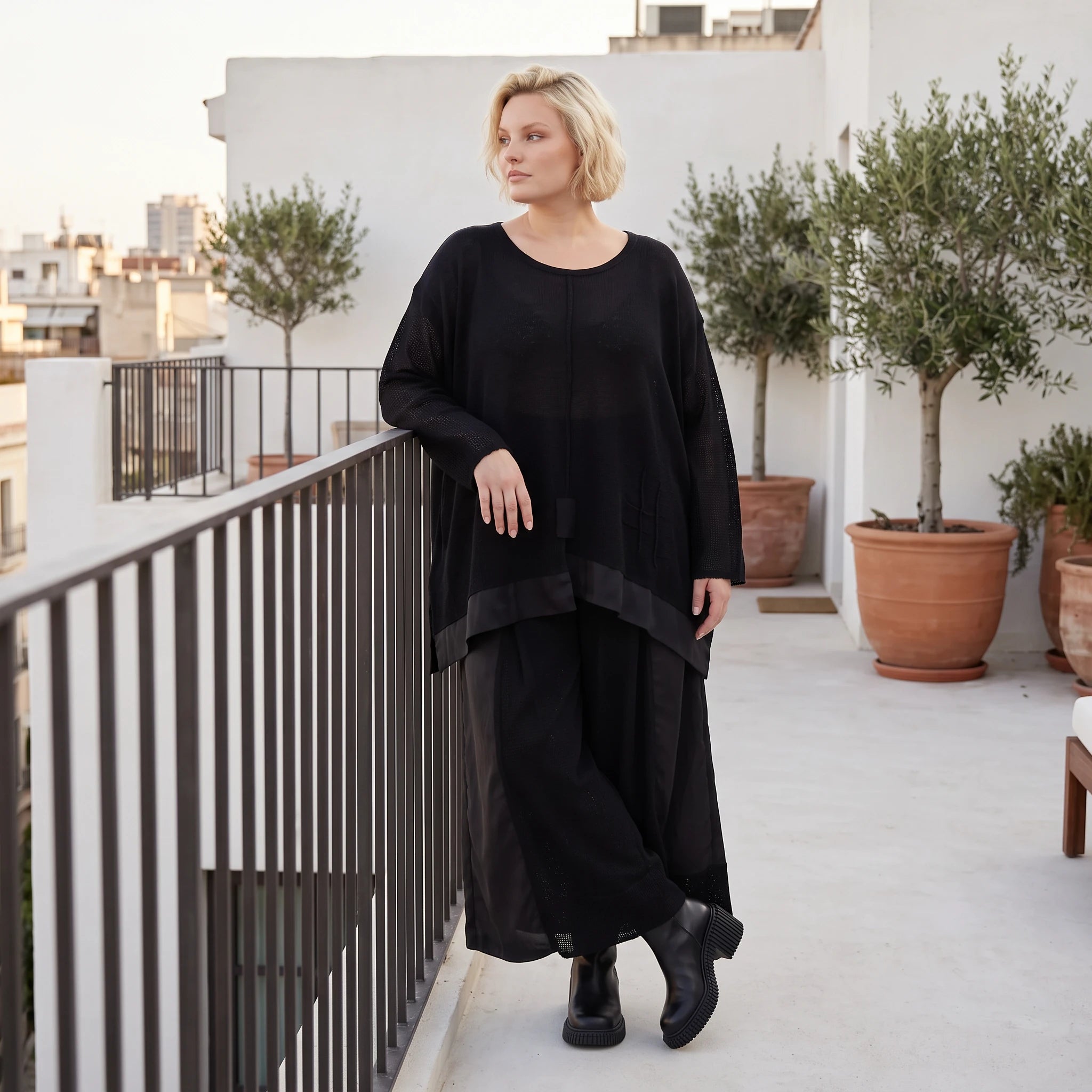 Damen Shirt Lagenlook Baumwolle Schwarz, A-Linie, Langarm, Oversize große Größen – AKH Premium
