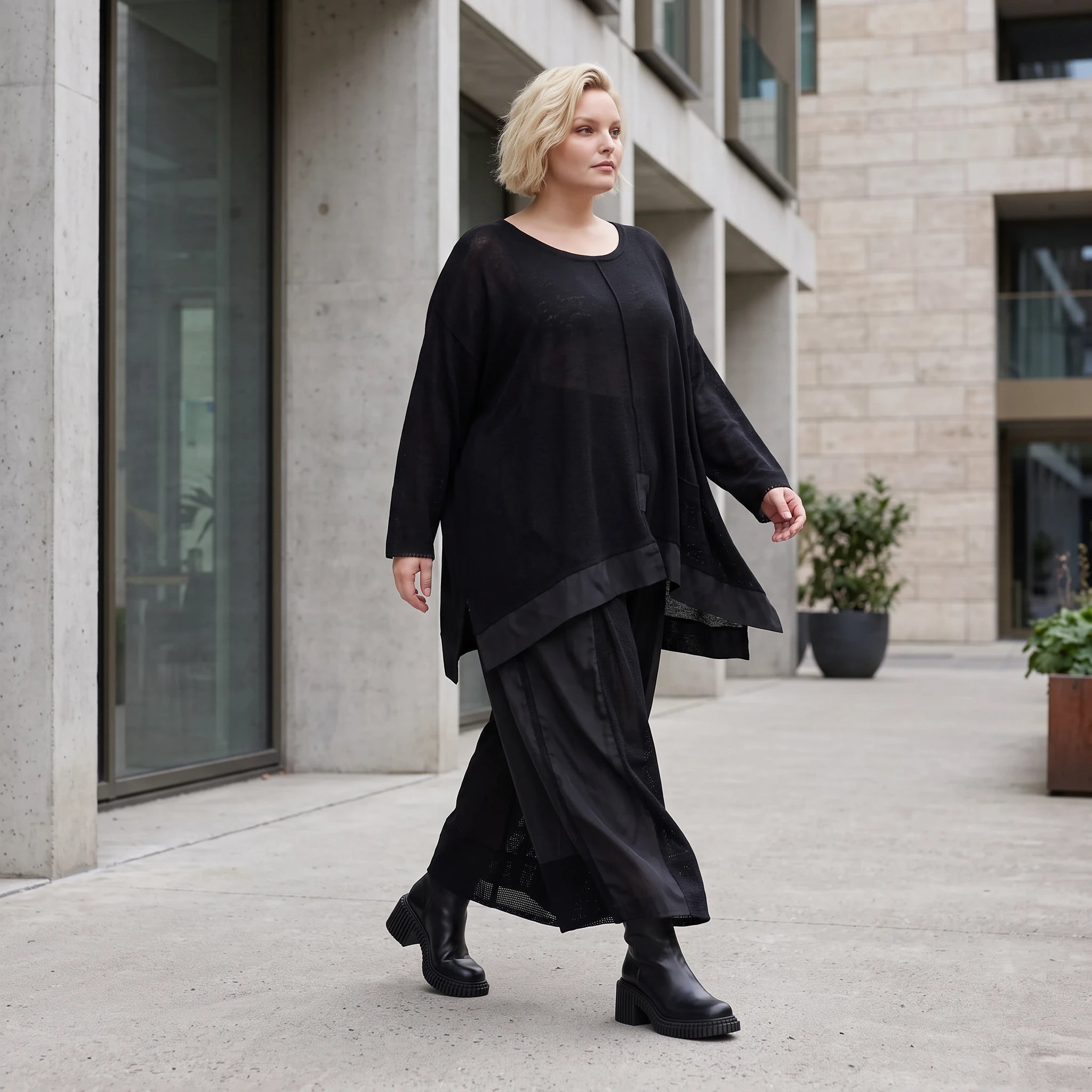 Damen Shirt Lagenlook Baumwolle Schwarz, A-Linie, Langarm, Oversize große Größen – AKH Premium