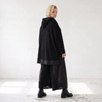 Damen Shirt Lagenlook Baumwolle Schwarz, vorne kurz hinten lang, Langarm, Oversize große Größen – AKH Premium