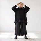 Damen Shirt Lagenlook Baumwolle Schwarz, vorne kurz hinten lang, Langarm, Oversize große Größen – AKH Premium
