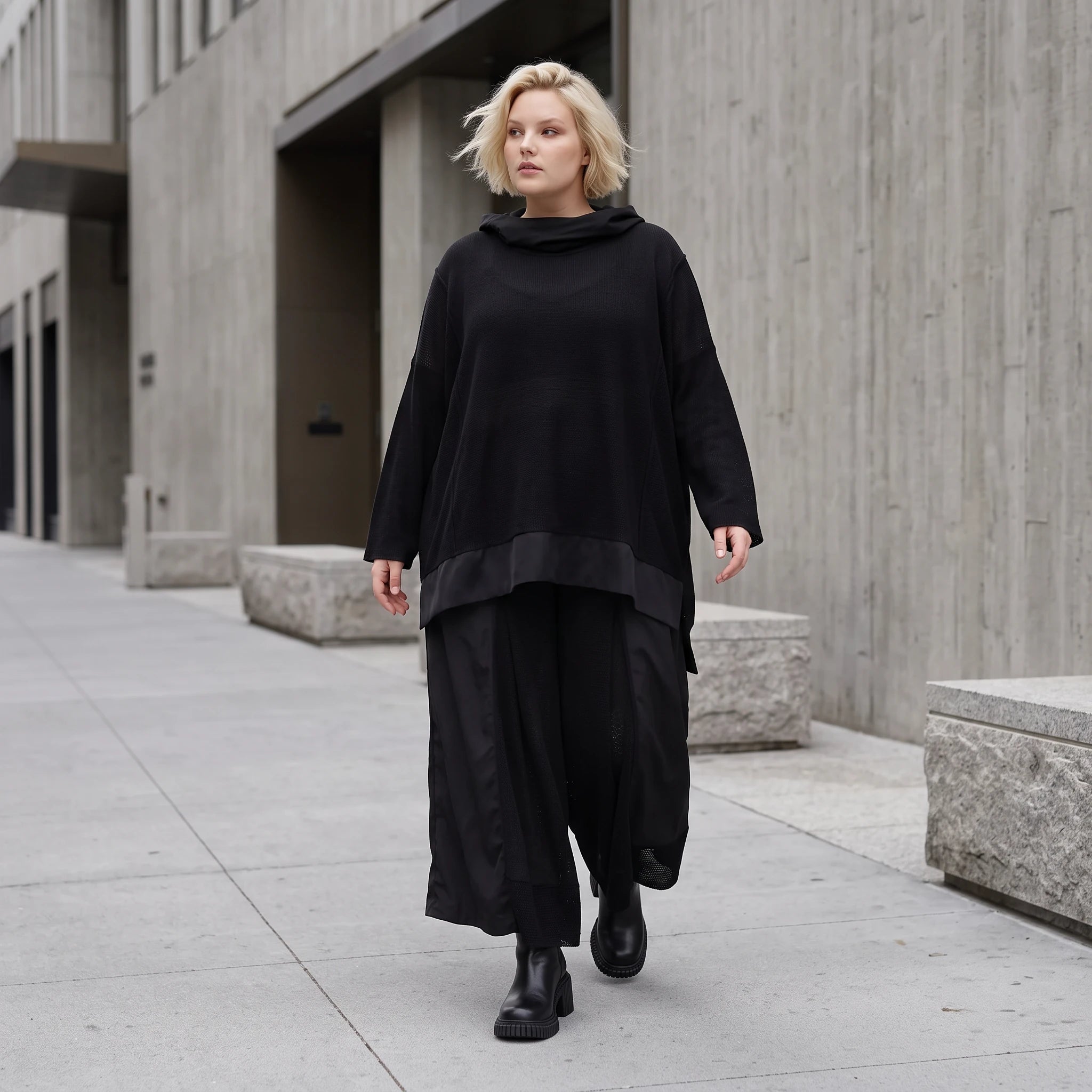 Damen Shirt Lagenlook Baumwolle Schwarz, vorne kurz hinten lang, Langarm, Oversize große Größen – AKH Premium