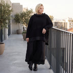 Damen Shirt Lagenlook Baumwolle Schwarz, vorne kurz hinten lang, Langarm, Oversize große Größen – AKH Premium