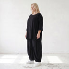 Damen Shirt Lagenlook Lyocell Schwarz, A-Linie, 3/4-Arm, Oversize große Größen – AKH Premium