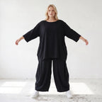 Damen Shirt Lagenlook Lyocell Schwarz, A-Linie, 3/4-Arm, Oversize große Größen – AKH Premium