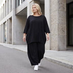 Damen Shirt Lagenlook Lyocell Schwarz, A-Linie, 3/4-Arm, Oversize große Größen – AKH Premium
