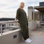 Damen Shirt Lagenlook Lyocell Khaki, A-Linie, 3/4-Arm, Oversize große Größen – AKH Premium