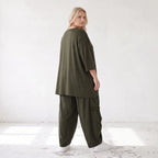 Damen Shirt Lagenlook Lyocell Khaki, A-Linie, 3/4-Arm, Oversize große Größen – AKH Premium