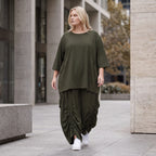 Damen Shirt Lagenlook Lyocell Khaki, A-Linie, 3/4-Arm, Oversize große Größen – AKH Premium