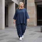 Damen Shirt Lagenlook Lyocell Petrol, A-Linie, 3/4-Arm, Oversize große Größen – AKH Premium