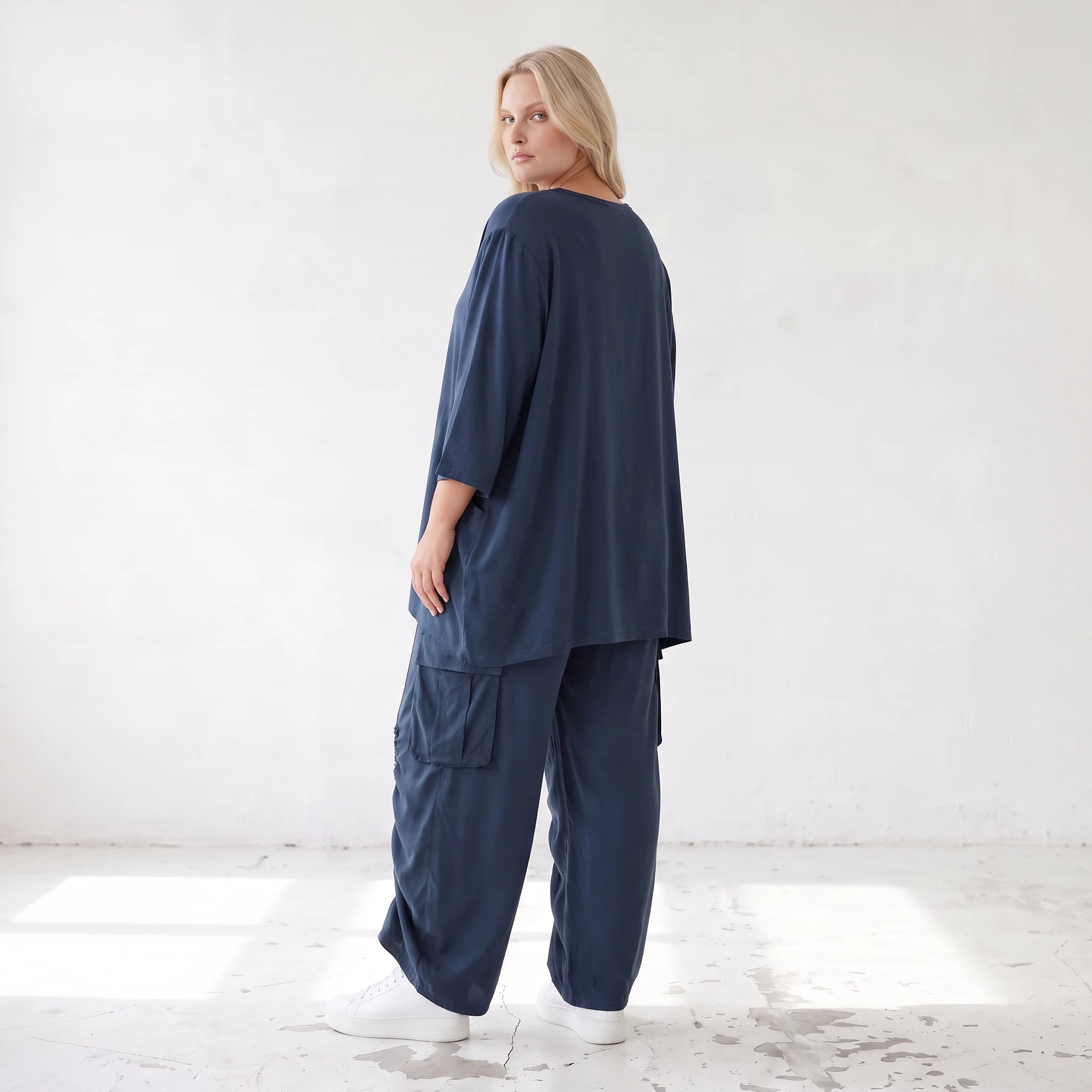 Damen Shirt Lagenlook Lyocell Petrol, A-Linie, 3/4-Arm, Oversize große Größen – AKH Premium