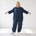 Damen Shirt Lagenlook Lyocell Petrol, A-Linie, 3/4-Arm, Oversize große Größen – AKH Premium