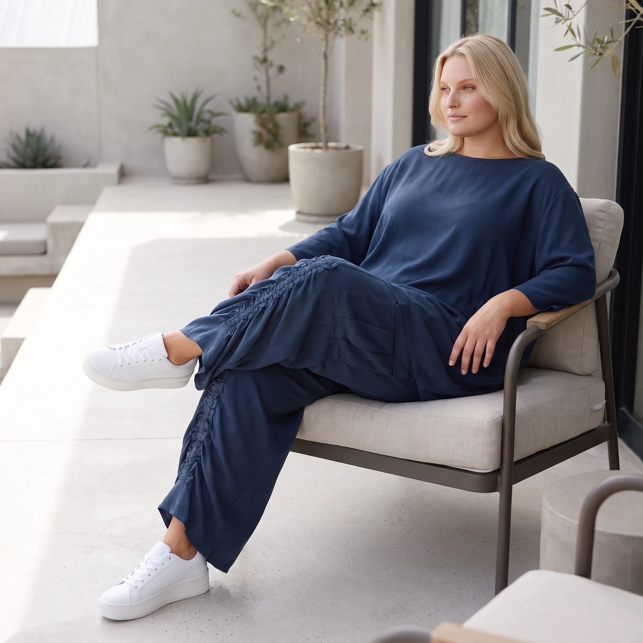Damen Shirt Lagenlook Lyocell Petrol, A-Linie, 3/4-Arm, Oversize große Größen – AKH Premium