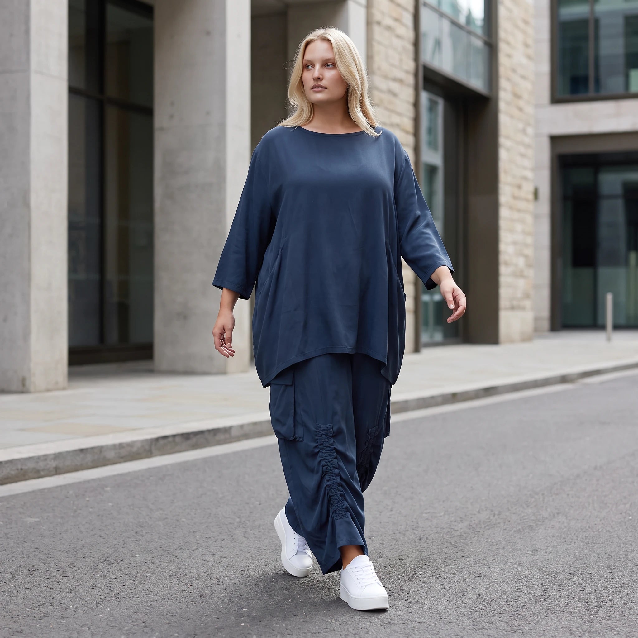 Damen Shirt Lagenlook Lyocell Petrol, A-Linie, 3/4-Arm, Oversize große Größen – AKH Premium