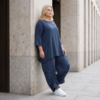 Damen Shirt Lagenlook Lyocell Petrol, A-Linie, 3/4-Arm, Oversize große Größen – AKH Premium
