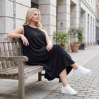 Damen Kleid Lagenlook Lyocell Schwarz, Ballonschnitt, ärmellos, Flügeltaschen, Oversize große Größen – AKH Premium
