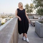 Damen Kleid Lagenlook Lyocell Schwarz, Ballonschnitt, ärmellos, Flügeltaschen, Oversize große Größen – AKH Premium