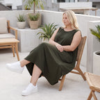 Damen Kleid Lagenlook Lyocell Khaki, Ballonschnitt, Flügeltaschen, Oversize große Größen – AKH Premium