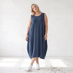 Damen Kleid Lagenlook Lyocell Petrol, Ballonschnitt, ärmellos, Flügeltaschen, Oversize große Größen – AKH Premium