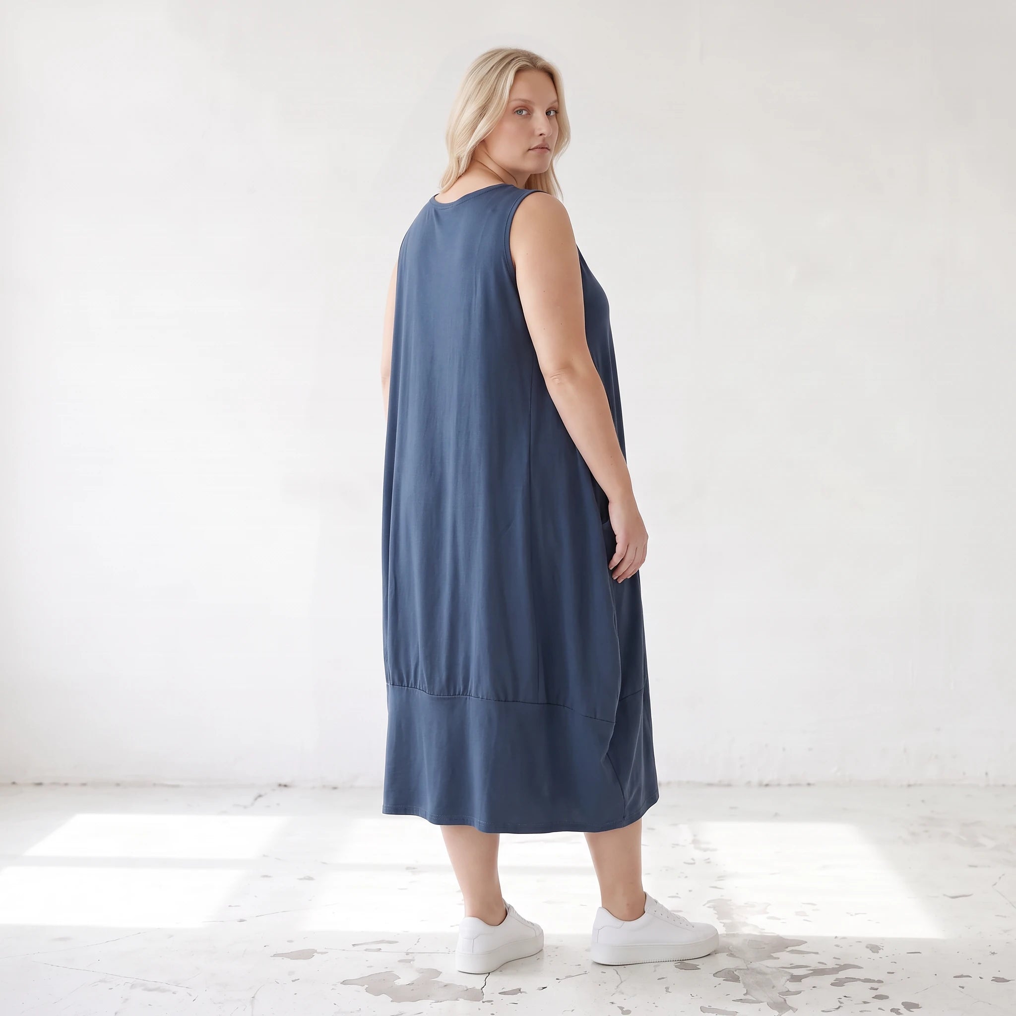 Damen Kleid Lagenlook Lyocell Petrol, Ballonschnitt, ärmellos, Flügeltaschen, Oversize große Größen – AKH Premium