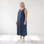 Damen Kleid Lagenlook Lyocell Petrol, Ballonschnitt, ärmellos, Flügeltaschen, Oversize große Größen – AKH Premium
