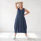 Damen Kleid Lagenlook Lyocell Petrol, Ballonschnitt, ärmellos, Flügeltaschen, Oversize große Größen – AKH Premium
