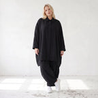 Damen Bluse Lagenlook Lyocell Schwarz, A-Linie, Knopfleiste, Oversize große Größen – AKH Premium