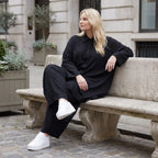Damen Bluse Lagenlook Lyocell Schwarz, A-Linie, Knopfleiste, Oversize große Größen – AKH Premium
