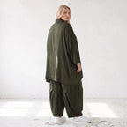Damen Bluse Lagenlook Lyocell UrbanKhaki, A-Linie, 3/4-Arm, Knopfleiste, Oversize große Größen – AKH Premium