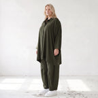 Damen Bluse Lagenlook Lyocell UrbanKhaki, A-Linie, 3/4-Arm, Knopfleiste, Oversize große Größen – AKH Premium