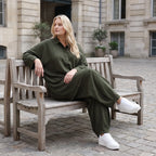 Damen Bluse Lagenlook Lyocell UrbanKhaki, A-Linie, 3/4-Arm, Knopfleiste, Oversize große Größen – AKH Premium