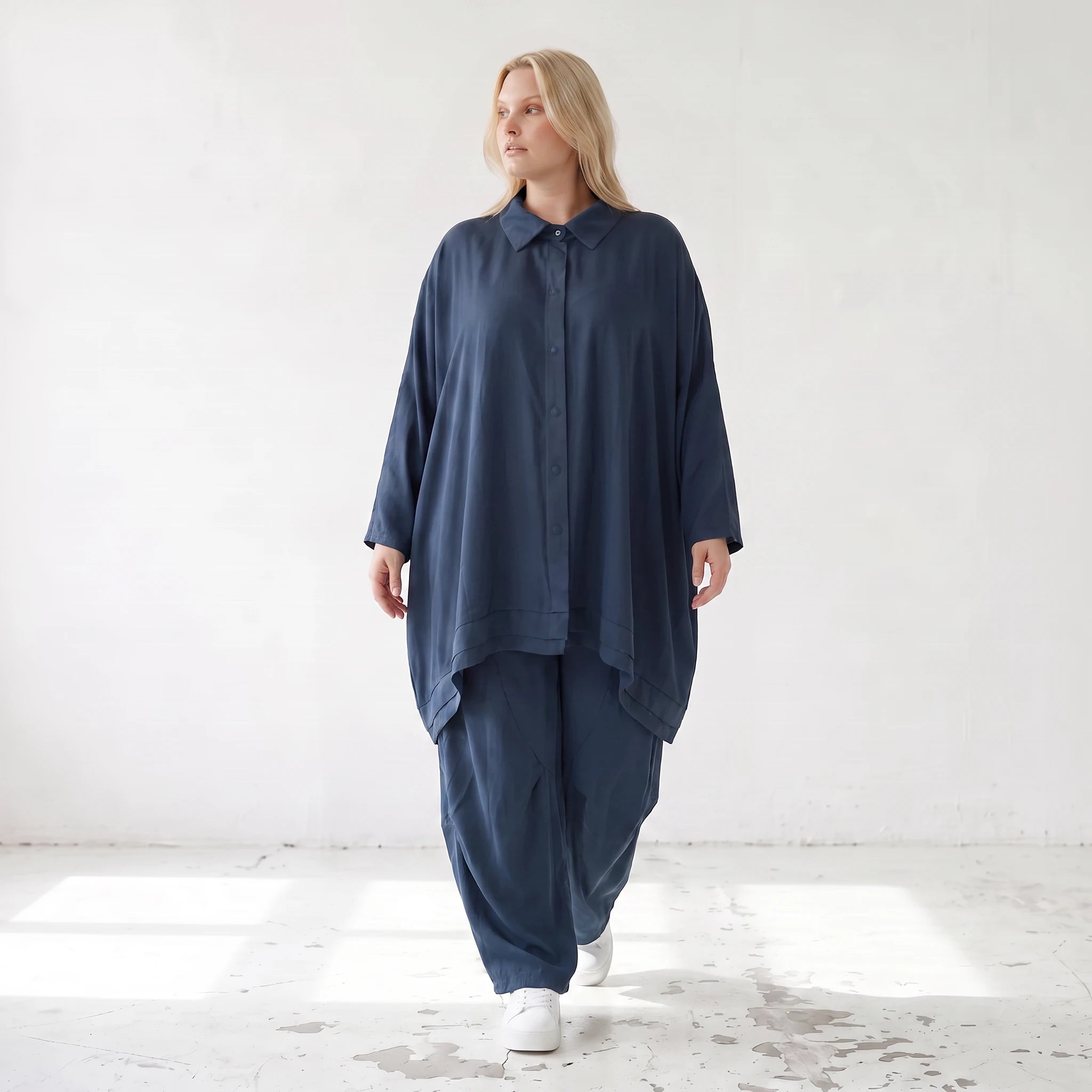 Damen Bluse Lagenlook Lyocell Petrol, A-Linie, Knopfleiste, Oversize große Größen – AKH Premium