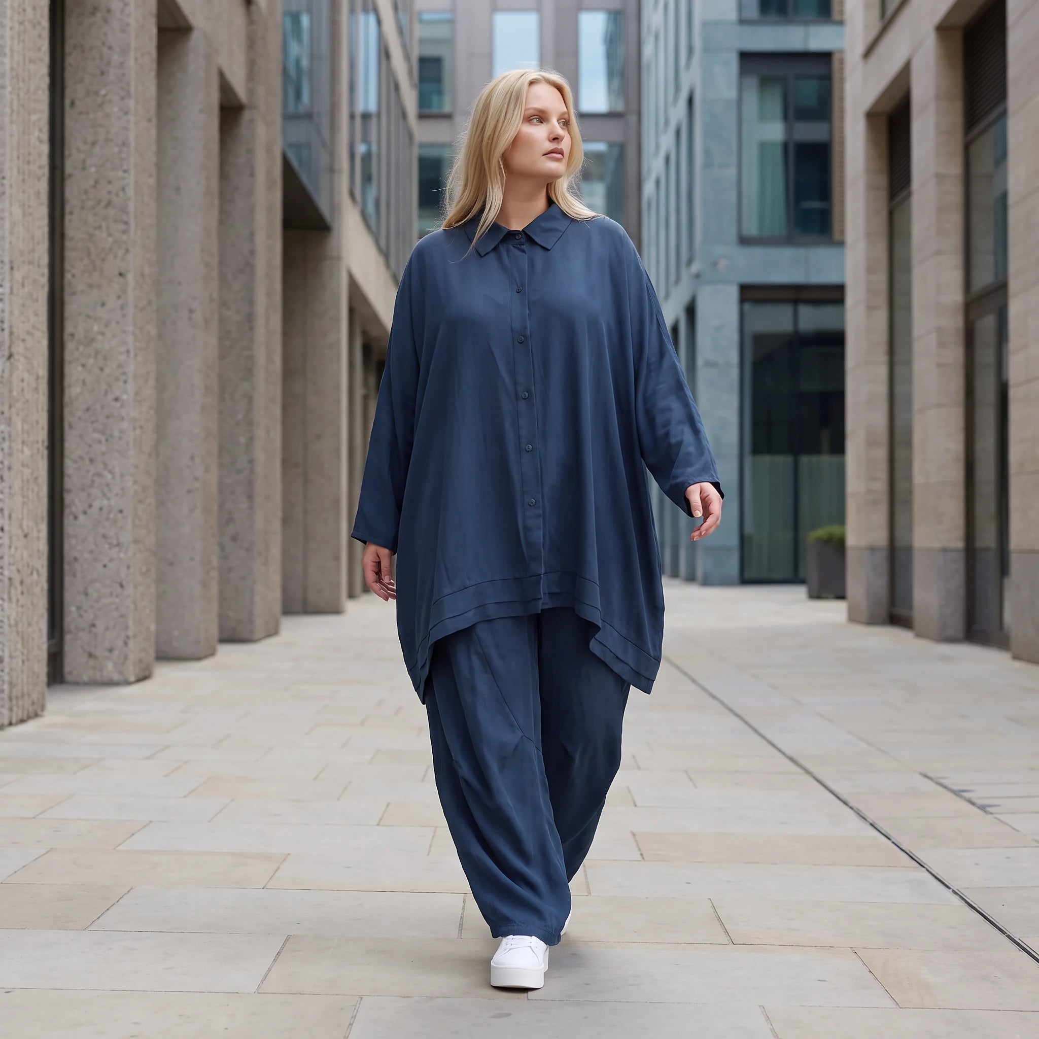 Damen Bluse Lagenlook Lyocell Petrol, A-Linie, Knopfleiste, Oversize große Größen – AKH Premium