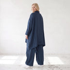 Damen Bluse Lagenlook Lyocell Petrol, A-Linie, Knopfleiste, Oversize große Größen – AKH Premium