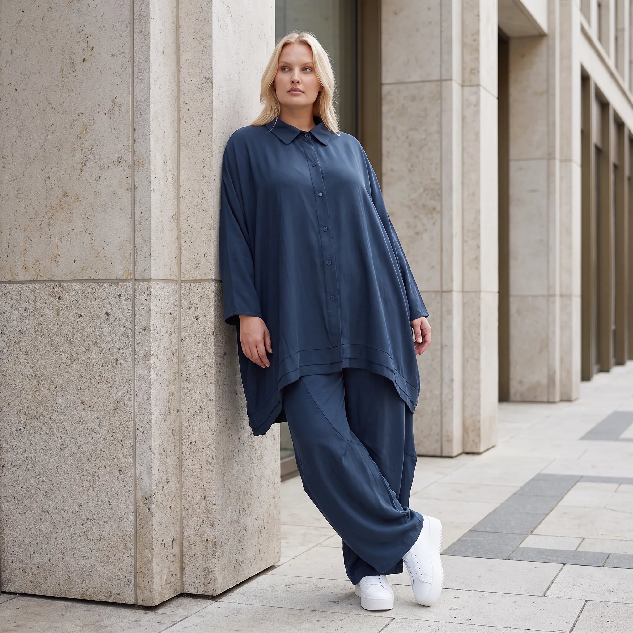 Damen Bluse Lagenlook Lyocell Petrol, A-Linie, Knopfleiste, Oversize große Größen – AKH Premium
