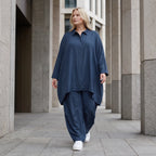 Damen Bluse Lagenlook Lyocell Petrol, A-Linie, Knopfleiste, Oversize große Größen – AKH Premium