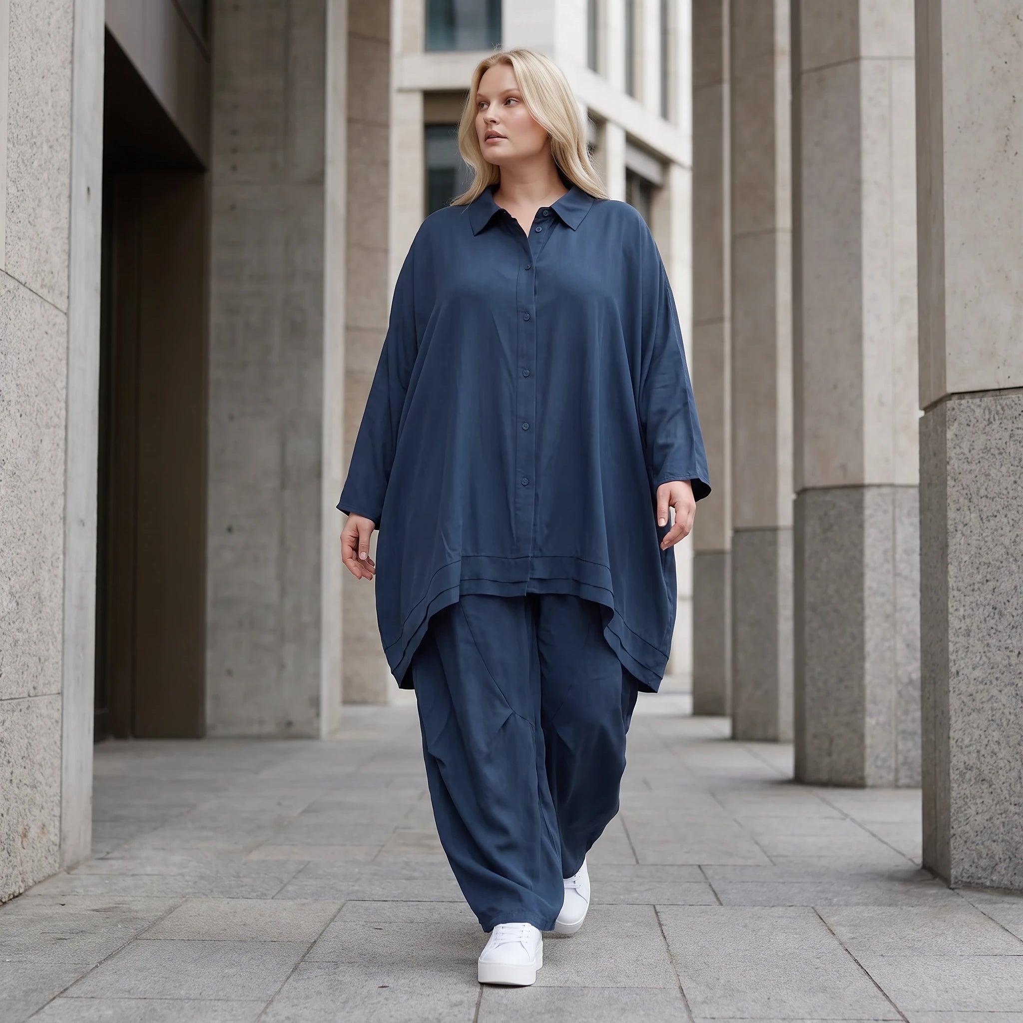 Damen Bluse Lagenlook Lyocell Petrol, A-Linie, Knopfleiste, Oversize große Größen – AKH Premium