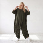 Damen Shirt Lagenlook Lyocell Khaki, A-Linie, Oversize große Größen – AKH Premium